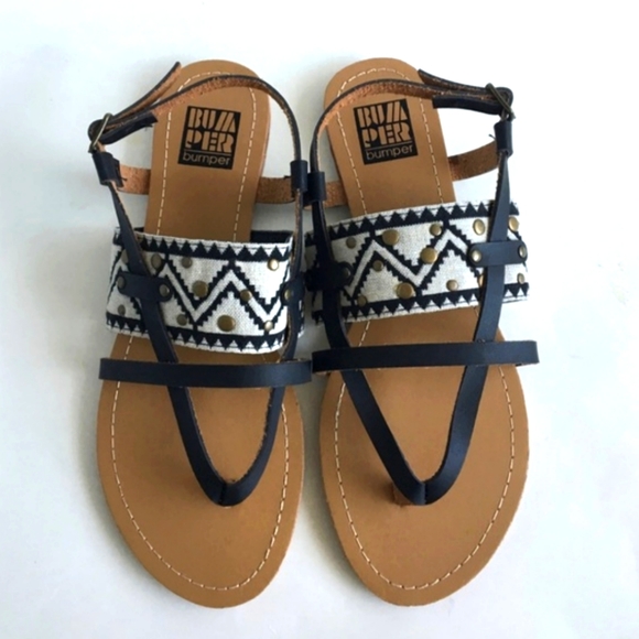 Boho Tribal Print Studded Strappy Sandals 6.5 - Picture 1 of 3